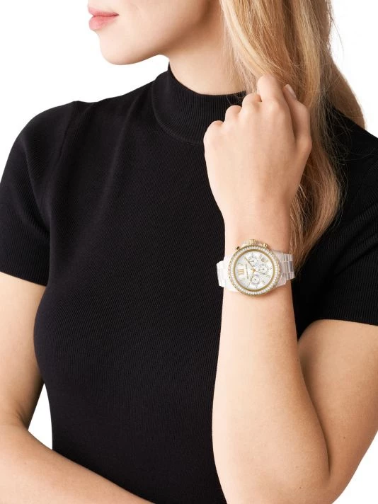 Michael Kors Everest Goldtone, Crystal Baguette & Clear Castor Oil Chronograph Watch 2 Michael Kors Everest Goldtone, Crystal Baguette & Clear Castor Oil Chronograph Watch - Image 2