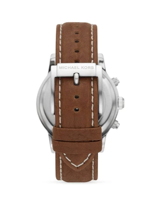 Michael Kors Hutton Stainless Steel & Luggage Leather Chronograph Watch For Men 4 Michael Kors Hutton Stainless Steel & Luggage Leather Chronograph Watch For Men - Image 4
