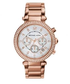 Michael Kors Parker Pavé Mother-Of-Pearl & Rose Goldtone Stainless Steel Chronograph Bracelet Watch